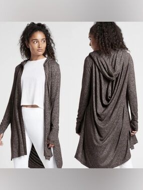 Athleta Gray Hooded Long Cardigan